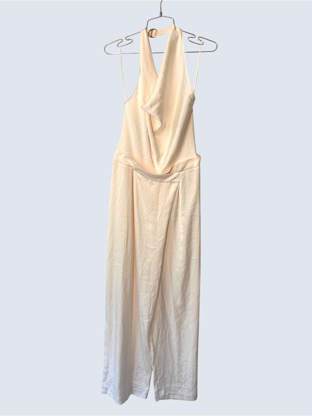 NWT Zara Satin Effect Halter Draped Jumpsuit Size M Cream - Picture 7 of 11